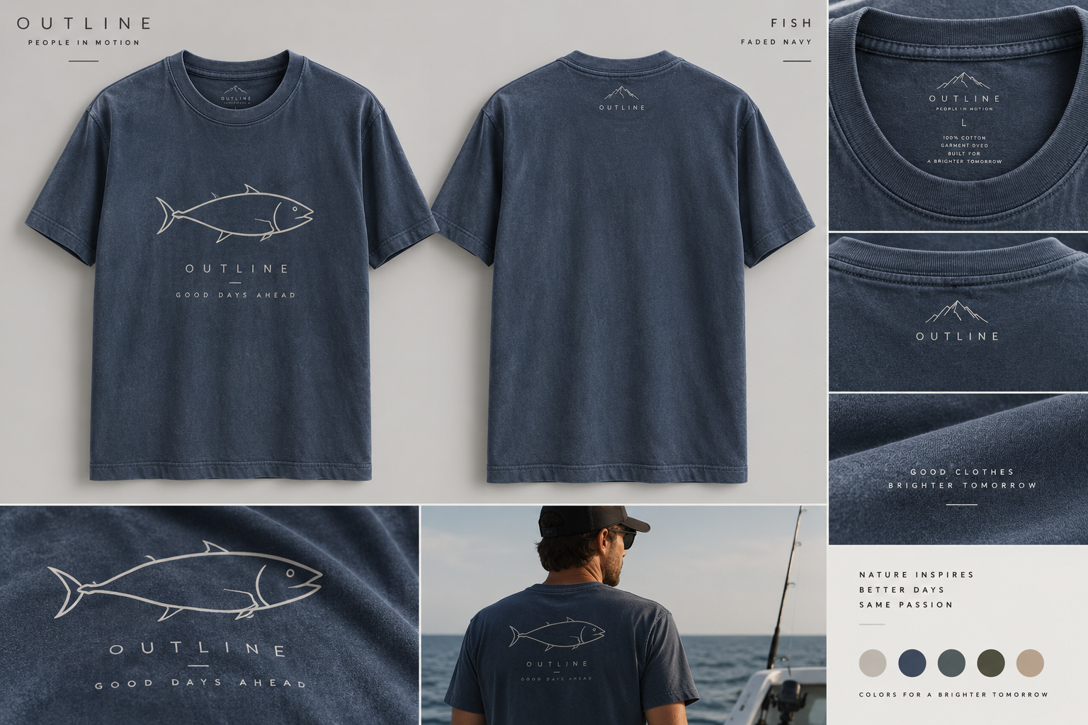 OUTLINE Fish Tee — Faded Navy