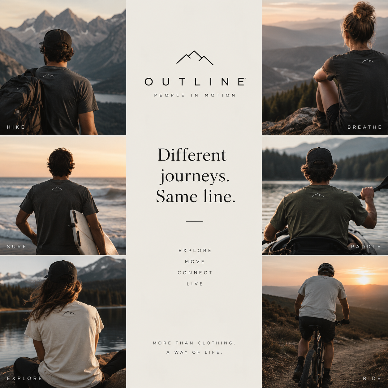 OUTLINE Collection 01 — Cycling, Kayak, Hiking, Surf, Fishing, Camping